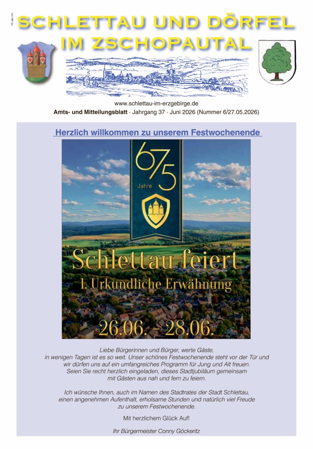 Schlettau und Dörfel im Zschopautal – Amts- und Mitteilungsblatt Titelblatt 06/2026