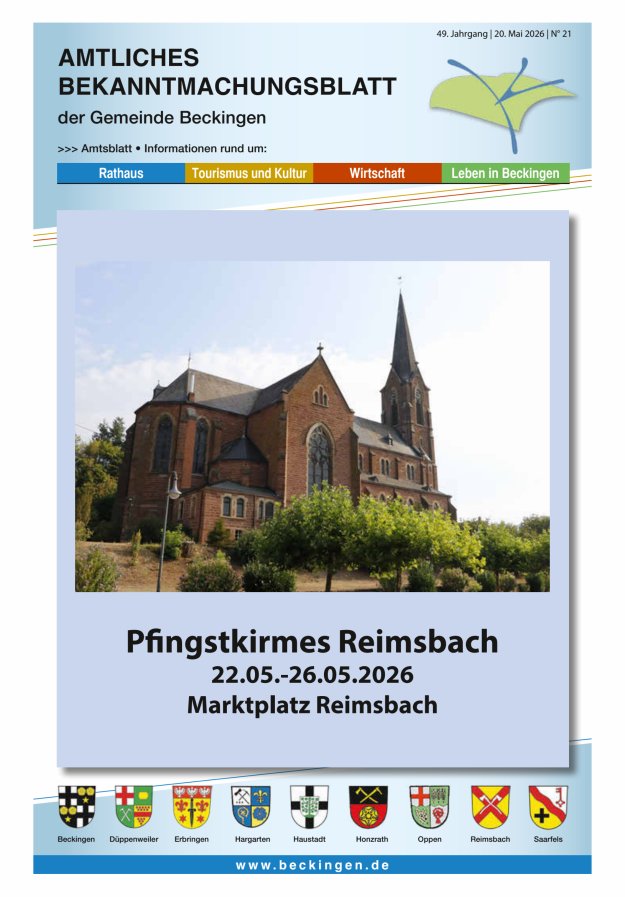 Amtsblatt Beckingen Titelblatt 21/2026