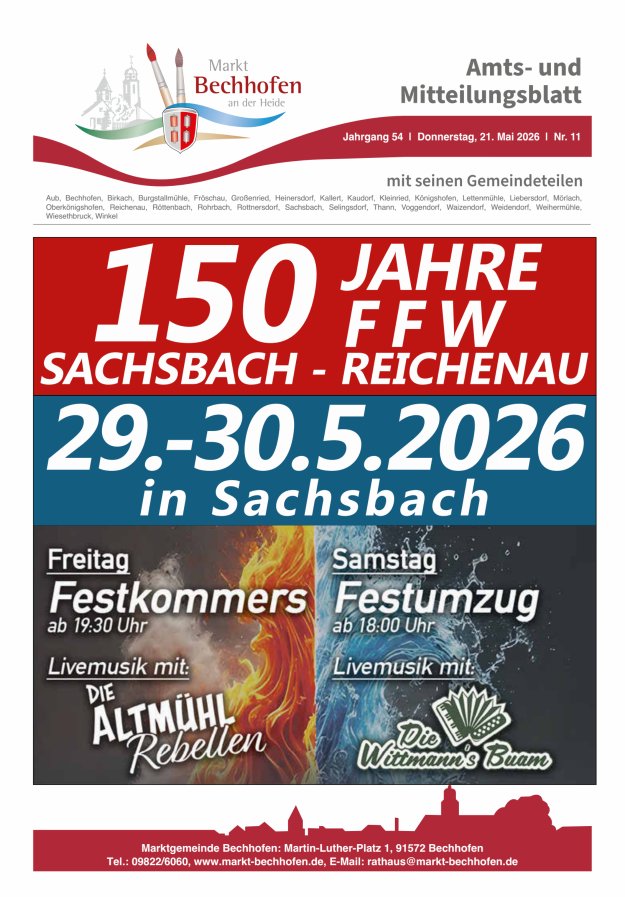Amts- und Mitteilungsblatt für den Markt Bechhofen Titelblatt 11/2026