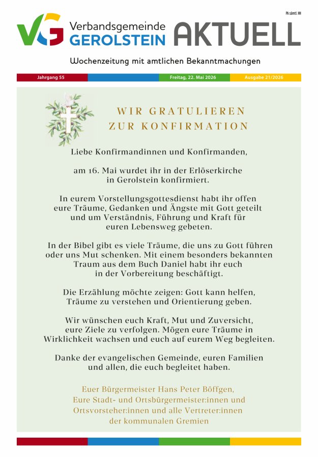 Verbandsgemeinde Gerolstein aktuell Titelblatt 21/2026