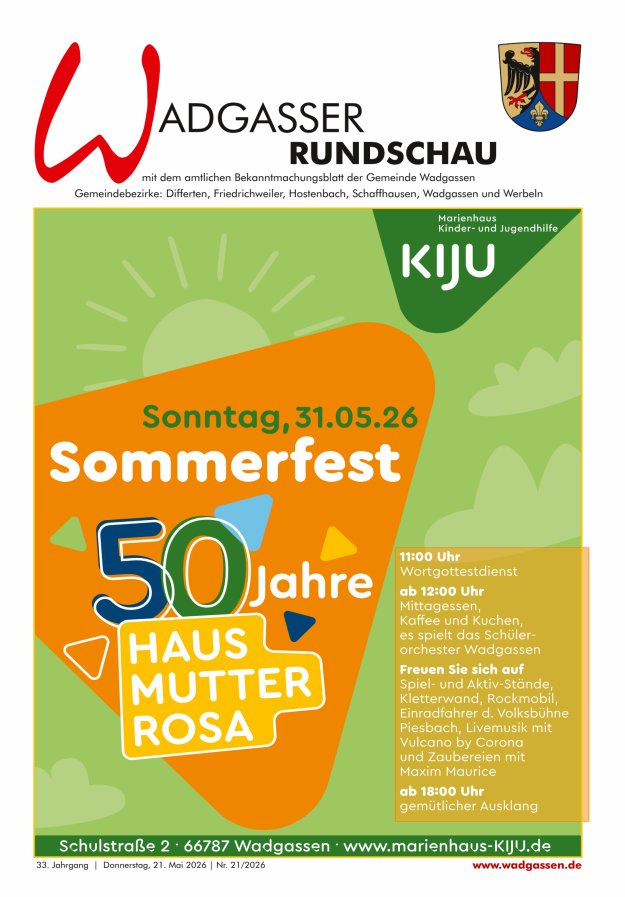 Wadgasser Rundschau Titelblatt 21/2026