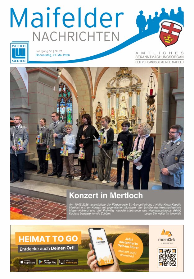 Maifelder Nachrichten - Wochenzeitung der Verbandsgemeinde Maifeld Titelblatt 21/2026