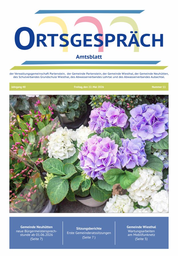 Ortsgespräch - Amtsblatt der VG Partenstein und ihrer Körperschaften Titelblatt 11/2026