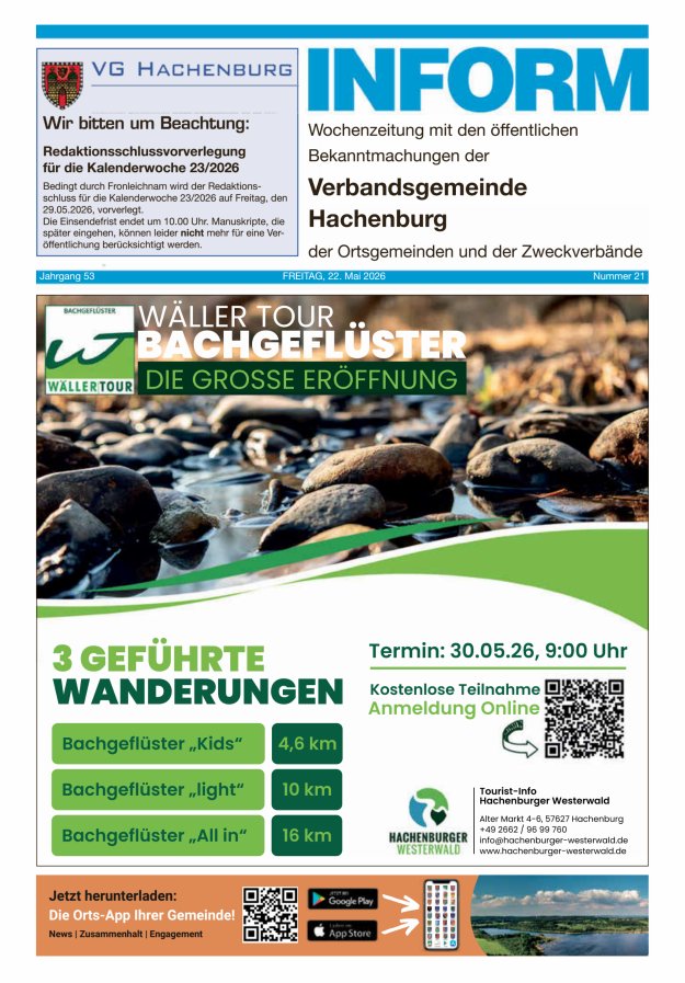 INFORM - Wochenzeitung der Verbandsgemeinde Hachenburg Titelblatt 21/2026