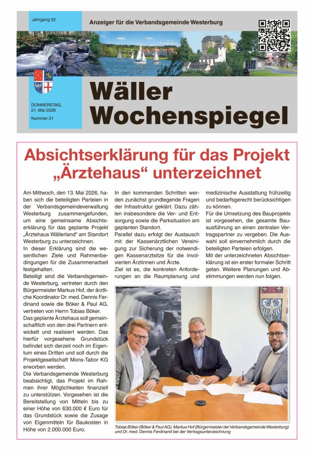 Wäller Wochenspiegel - Anzeiger für die Verbandsgemeinde Westerburg Titelblatt 21/2026