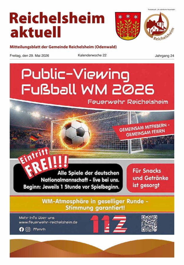 Reichelsheim aktuell - Amtsblatt der Gemeinde Reichelsheim(Odenwald) Titelblatt 22/2026