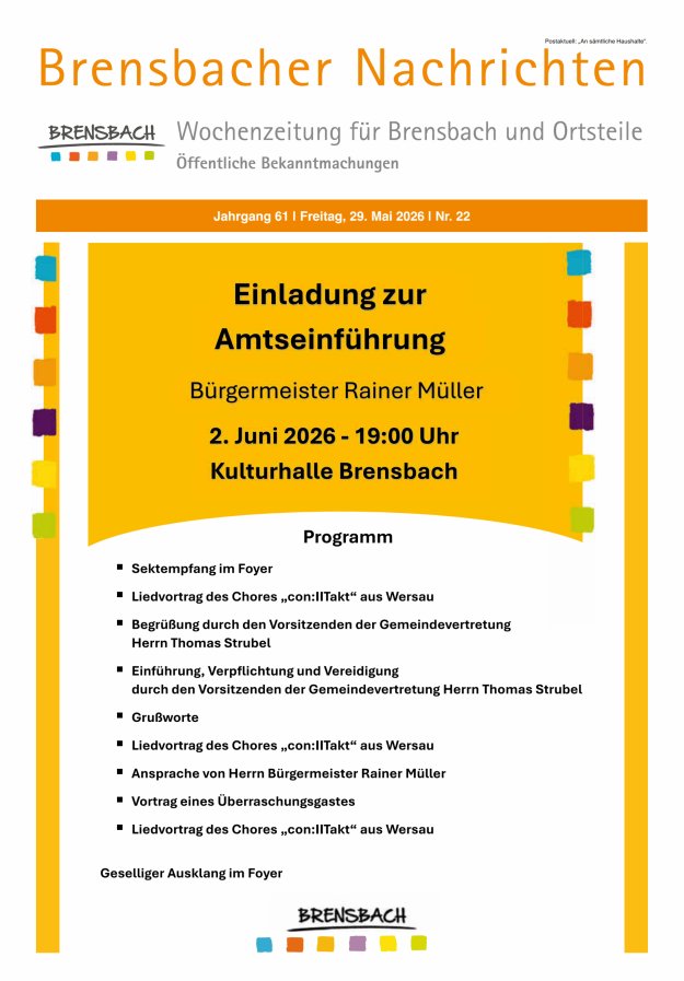 Brensbacher Nachrichten Titelblatt 22/2026