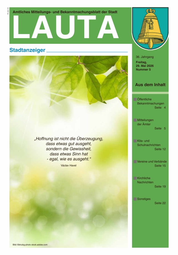 Amtliches Mitteilungs- und Bekanntmachungsblatt der Stadt Lauta - Stadtanzeiger Titelblatt 05/2026