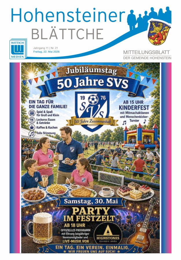 Hohensteiner Blättche Titelblatt 21/2026