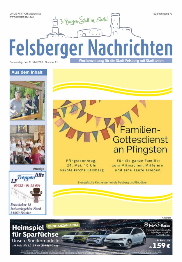 Felsberger Nachrichten Titelblatt 21/2026