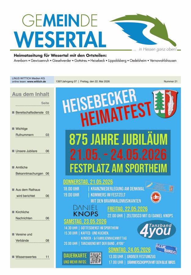 Wesertal Titelblatt 21/2026