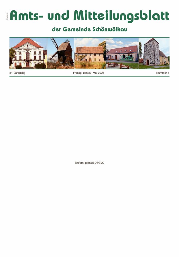 Amts- und Mitteilungsblatt der Gemeinde Schönwölkau Titelblatt 05/2026