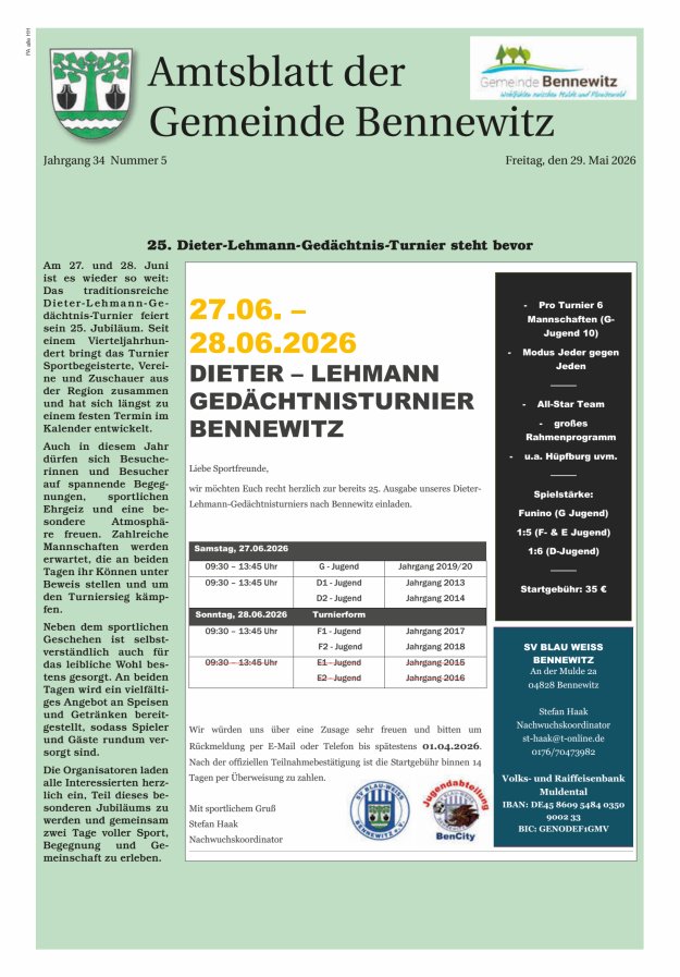 Amtsblatt der Gemeinde Bennewitz Titelblatt 05/2026