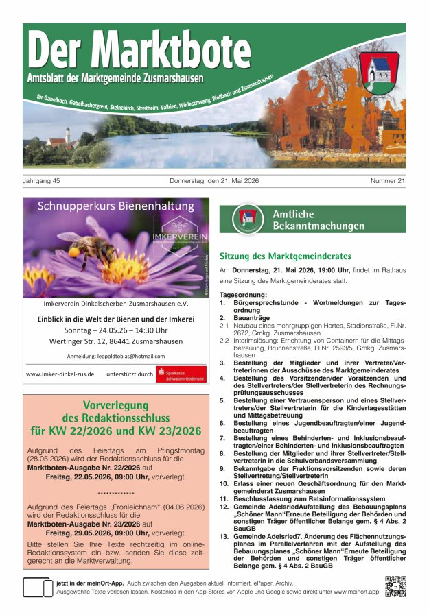 Zusmarshausen - Der Marktbote Titelblatt 21/2026