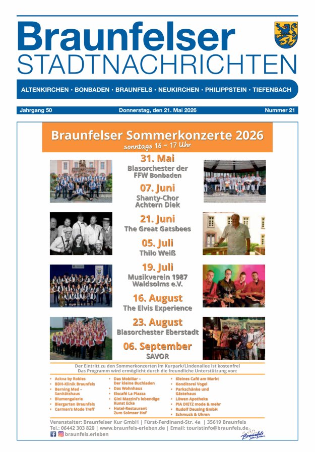 Braunfelser Stadtnachrichten Titelblatt 21/2026