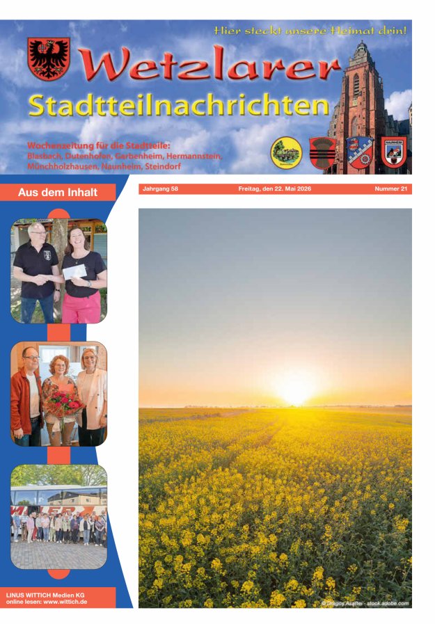 Wetzlarer Stadtteilnachrichten Titelblatt 21/2026