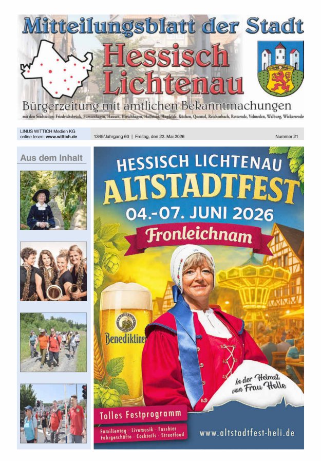 Mitteilungsblatt der Stadt Hess Lichtenau Titelblatt 21/2026