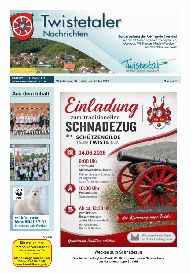 Twistetaler Nachrichten Titelblatt 21/2026