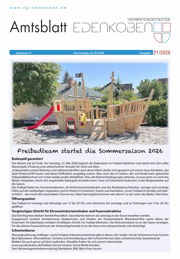 Amtsblatt VG Edenkoben Titelblatt 21/2026