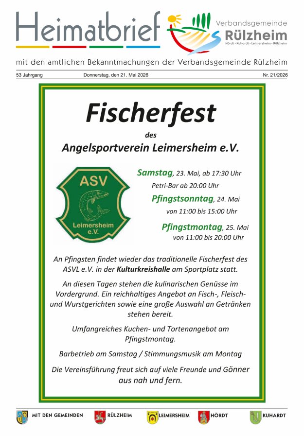 Heimatbrief VG Rülzheim Titelblatt 21/2026