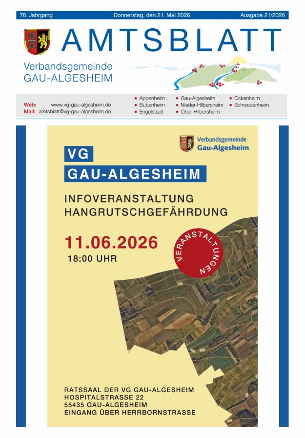 Amtsblatt der VG Gau-Algesheim Titelblatt 21/2026