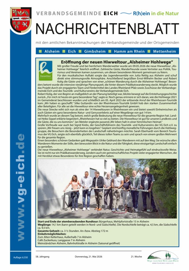 Nachrichtenblatt der VG Eich Titelblatt 21/2026