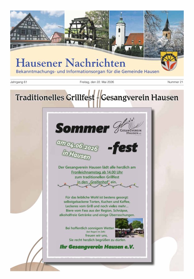 Hausener Nachrichten Titelblatt 21/2026