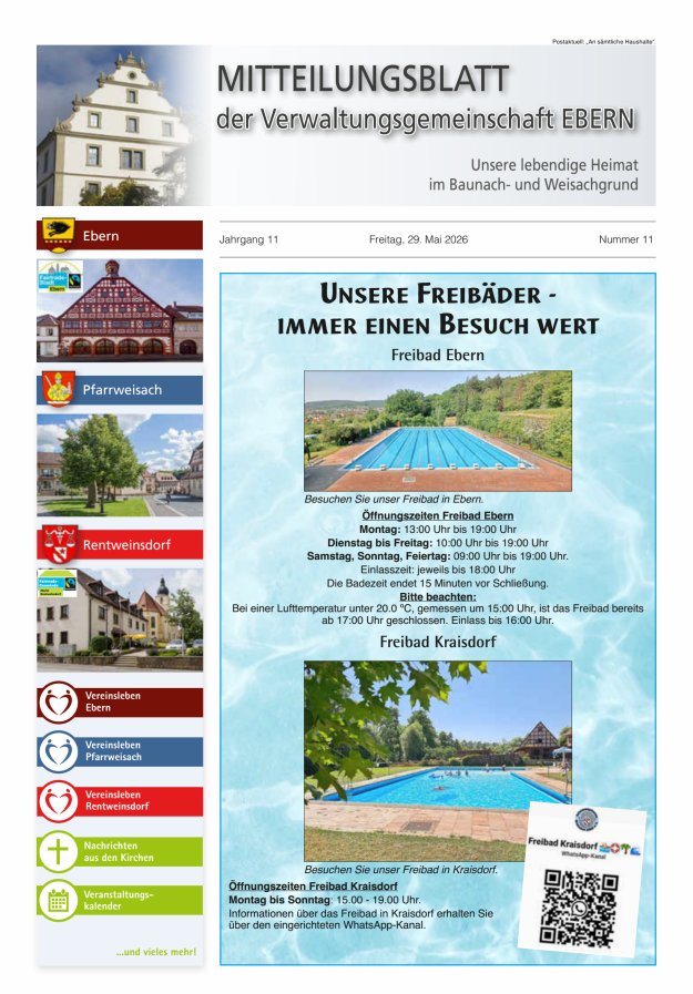 Mitteilungsblatt der Verwaltungsgemeinschaft Ebern Titelblatt 11/2026