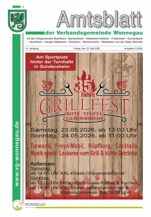 Amtsblatt VG Wonnegau Titelblatt 21/2026