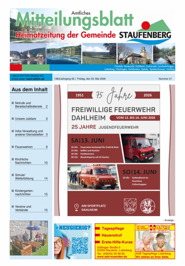 Heimatzeitung der Gemeinde Staufenberg Titelblatt 21/2026