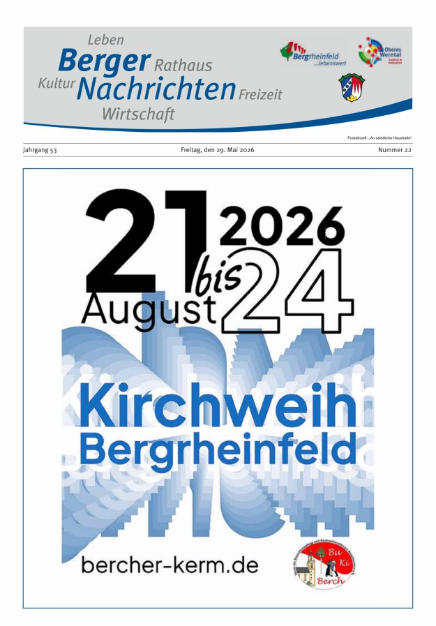Berger Nachrichten, Bergrheinfeld Titelblatt 22/2026
