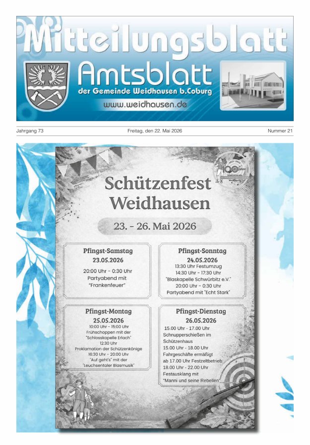 Mitteilungsblatt - Amtsblatt der Gemeinde Weidhausen b Coburg Titelblatt 21/2026