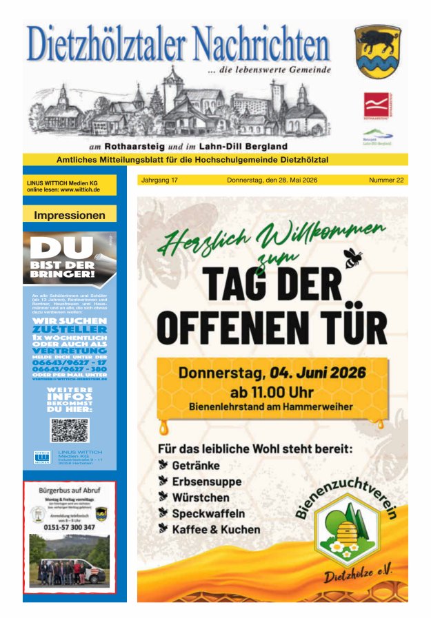 Dietzhölztaler Nachrichten Titelblatt 22/2026