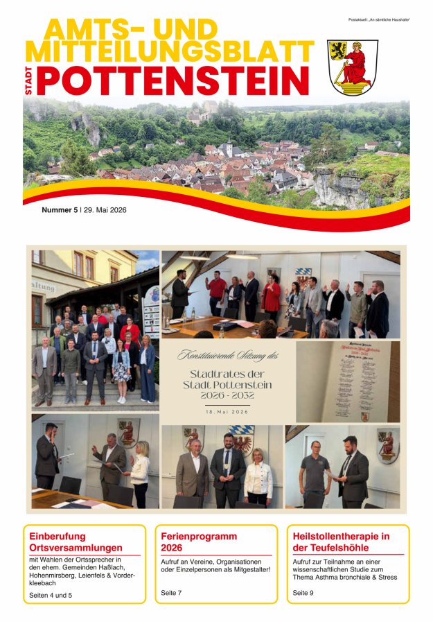Amts- und Mitteilungsblatt der Stadt Pottenstein Titelblatt 05/2026