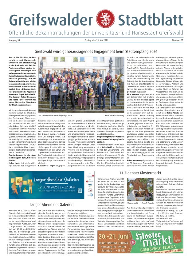 Greifswalder Stadtblatt Titelblatt 05/2026
