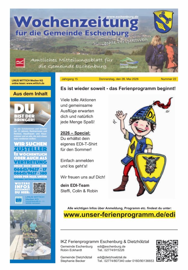 Wochenzeitung für die Gemeinde Eschenburg Titelblatt 22/2026