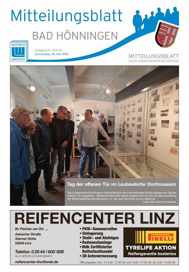 Mitteilungsblatt für den Bereich der Verbandsgemeinde Bad Hönningen Titelblatt 22/2026