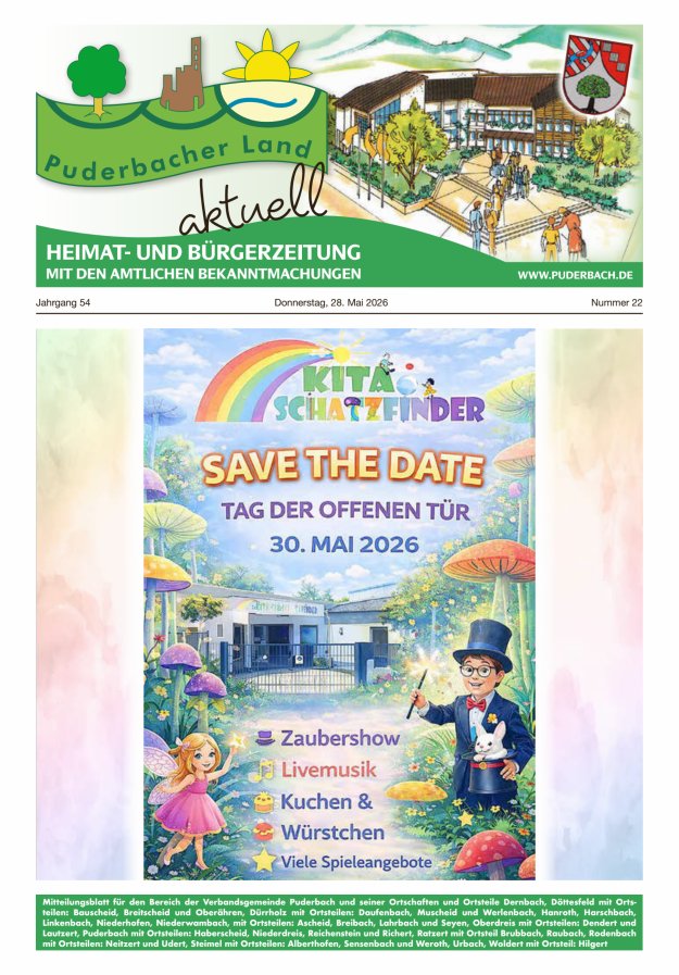 Puderbacher Land aktuell Titelblatt 22/2026