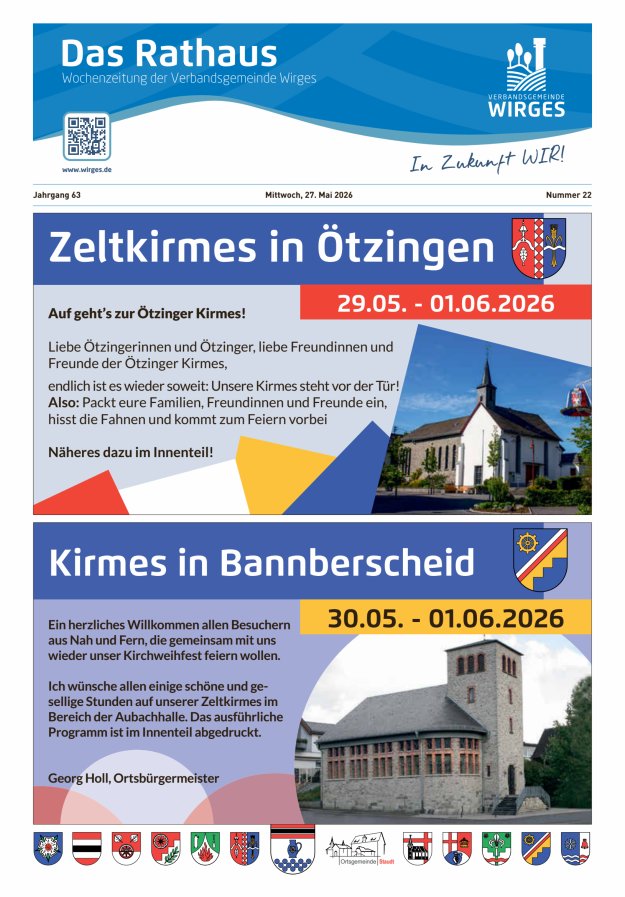 Das Rathaus - Informationen für die Bürger in der VG Wirges Titelblatt 22/2026