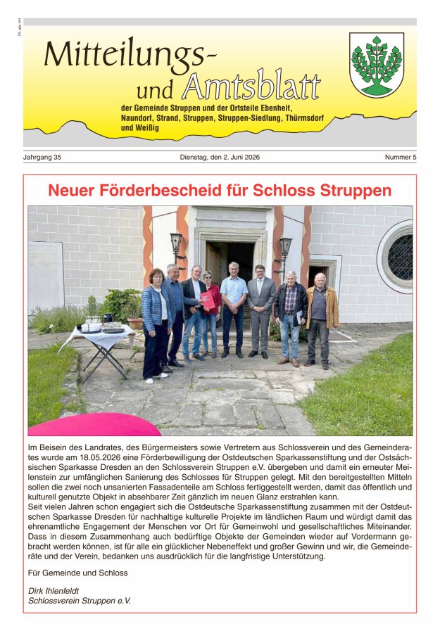 Mitteilungs- und Amtsblatt der Gemeinde Struppen und der Ortsteile Titelblatt 05/2026