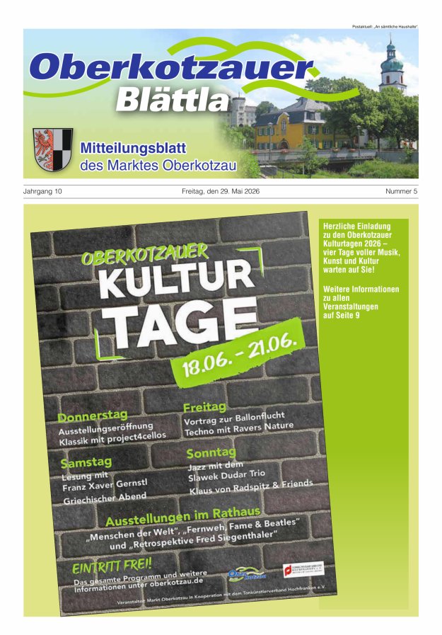 Oberkotzauer Blättla Mitteilungsblatt des Marktes Oberkotzau Titelblatt 05/2026