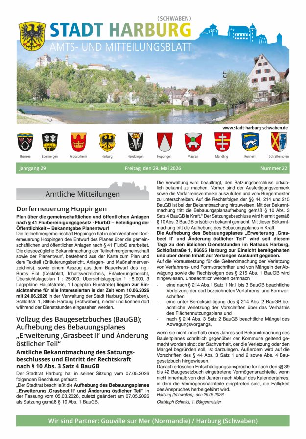 Amts- und Mitteilungsblatt der Stadt Harburg Titelblatt 22/2026