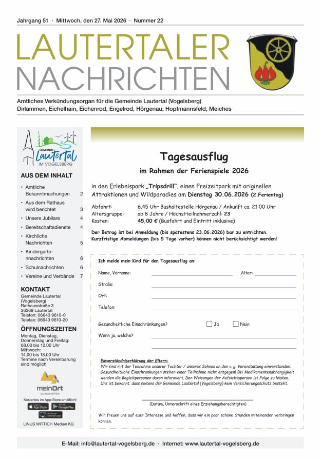 Lautertaler Nachrichten Titelblatt 22/2026