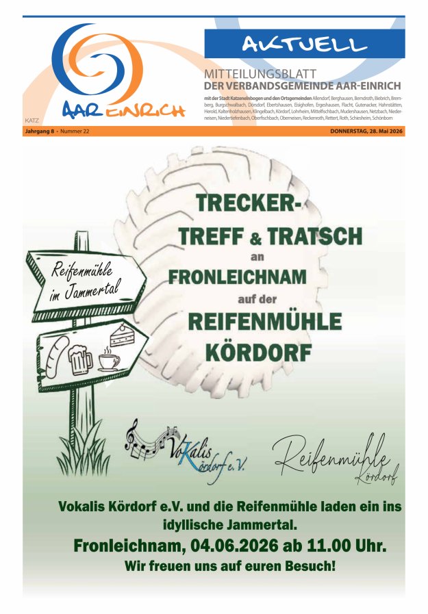 Mitteilungsblatt der Verbandsgemeinde Aar-Einrich Ausgabe Katzenelnbogen Titelblatt 21/2026