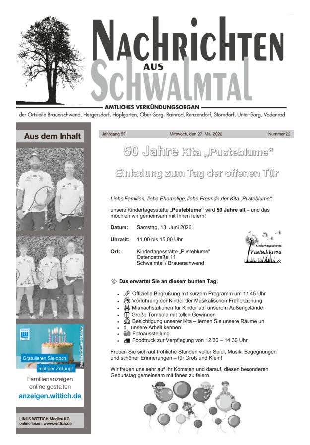 Nachrichten aus Schwalmtal Titelblatt 22/2026