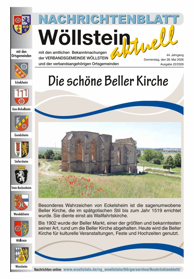 Nachrichtenblatt Wöllstein aktuell Titelblatt 22/2026
