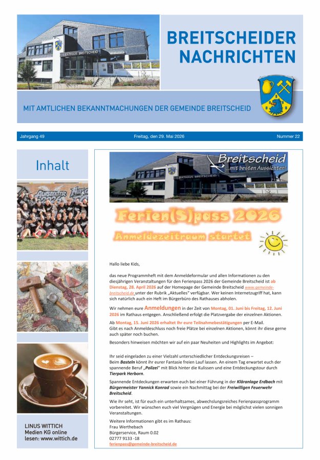 Breitscheider Nachrichten Titelblatt 22/2026