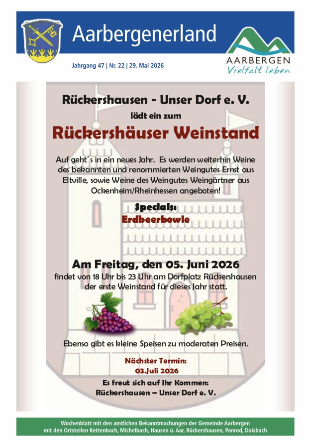Aarbergenerland - Wochenblatt mit den amtlichen Bekanntmachungen Titelblatt 22/2026