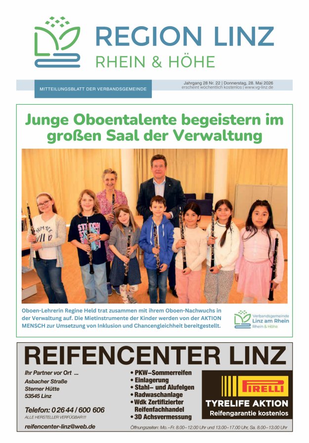 Unsere Verbandsgemeinde Linz am Rhein Titelblatt 22/2026