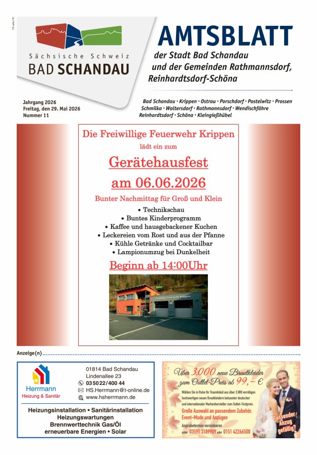 Amtsblatt der Stadt Bad Schandau und der Gemeinden Titelblatt 11/2026